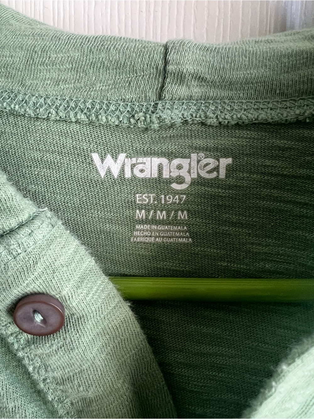Wrangler Light Green Hooded Henley Pullover - Picture 2 of 6